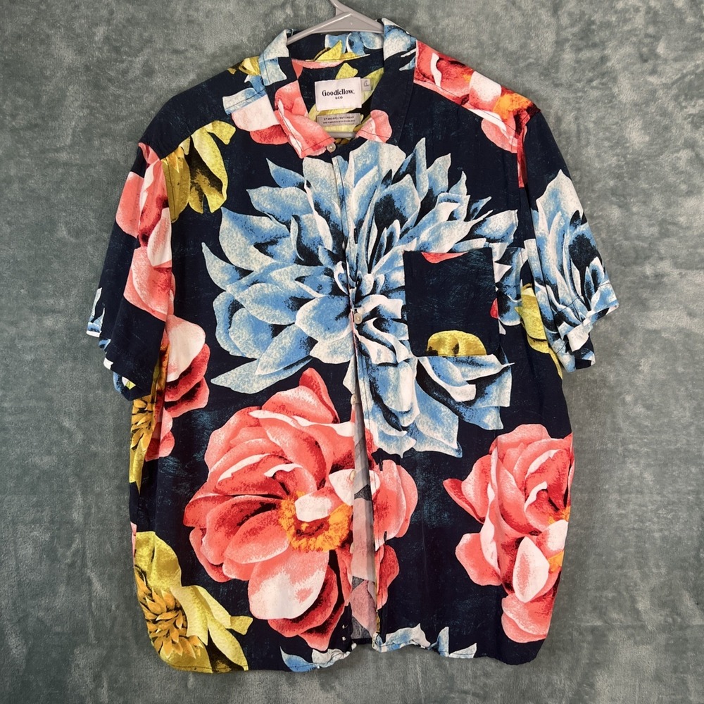 Goodfellow & Co Hawaiian Aloha Shirt Men Floral Standard Fit Short Sleeve Size L